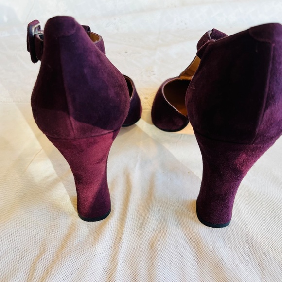 NEW Size 9.5 Martinez Valero T-Strap SUEDE +LEATHER SOLE Burgundy 3” Heels - Picture 5 of 8